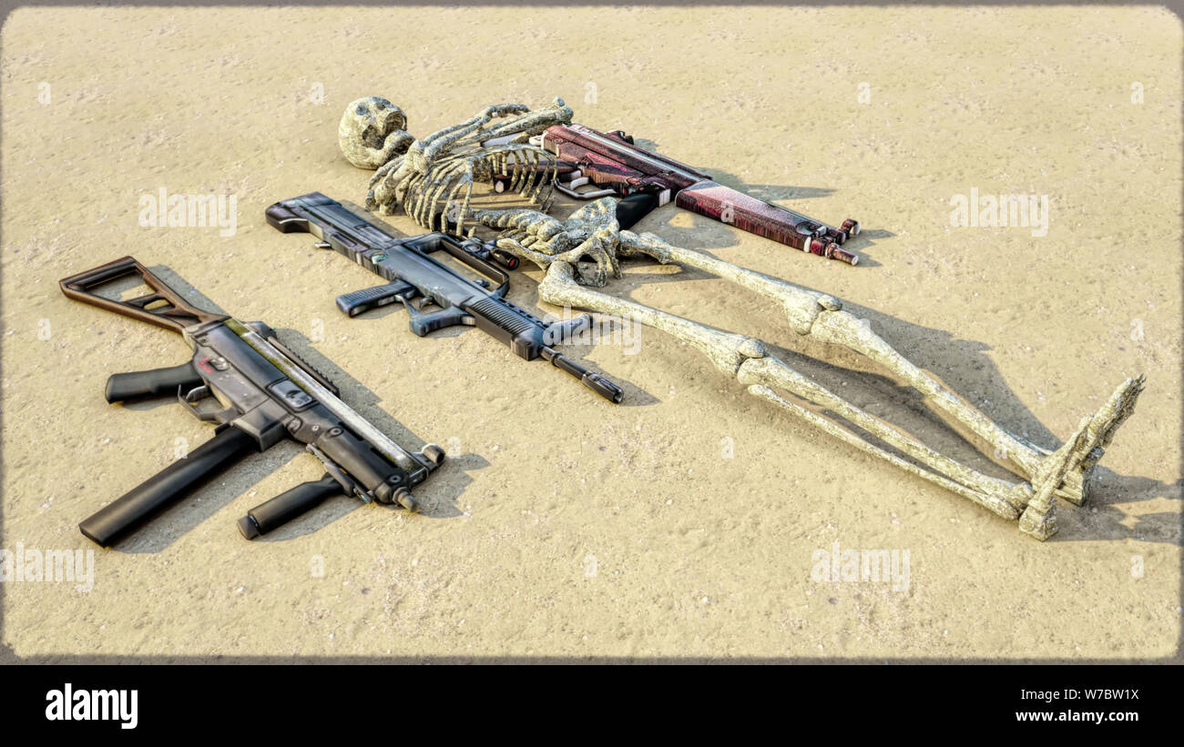Squelette humain et les armes à feu le rendu 3D Banque D'Images