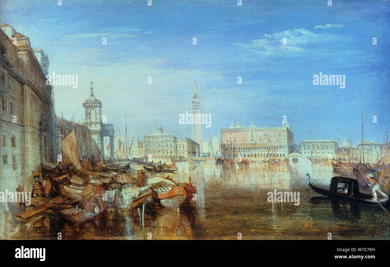 'Pont des Soupirs, Palais Ducal et Custom-House, Venise : Canaletti Peinture', 1833. Artiste : JMW Turner Banque D'Images