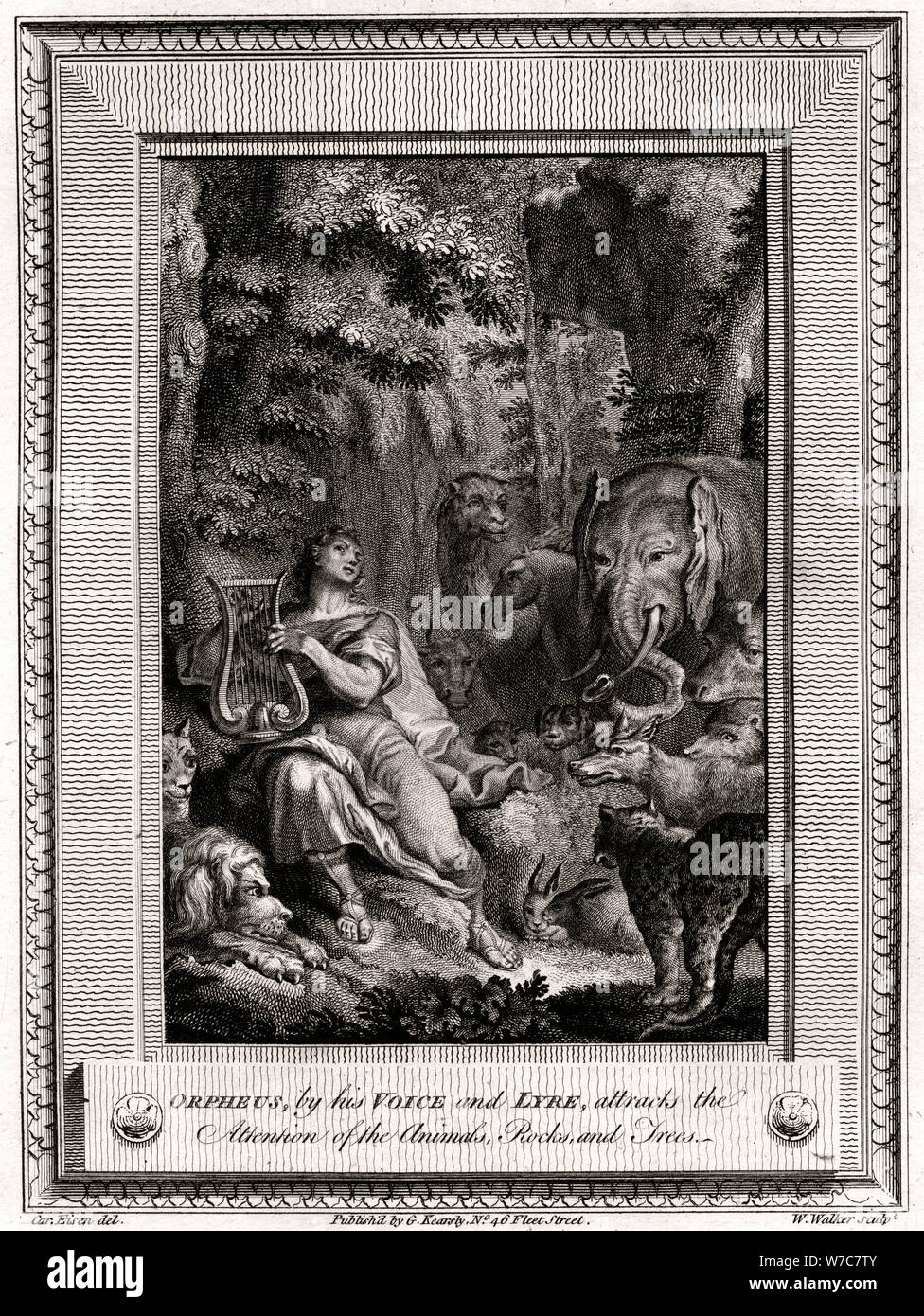 "Orphée, par sa voix et harpe, attire l'attention des animaux, des rochers et des arbres", 1774.Artiste : W Walker Banque D'Images
