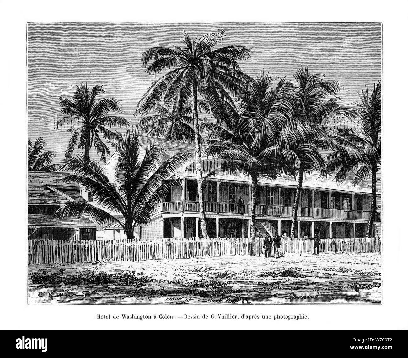 Washington Hotel, Colón, Panama, 19e siècle. Artiste : De Kermenguy Banque D'Images