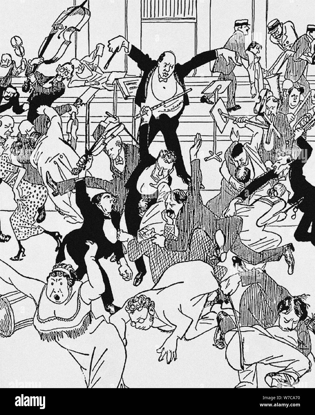 Caricature sur l'Orchestre de chambre de Schoenberg No 1 le 31 mars 1913 à Vienne, en 1913. Artiste : Anonyme Banque D'Images