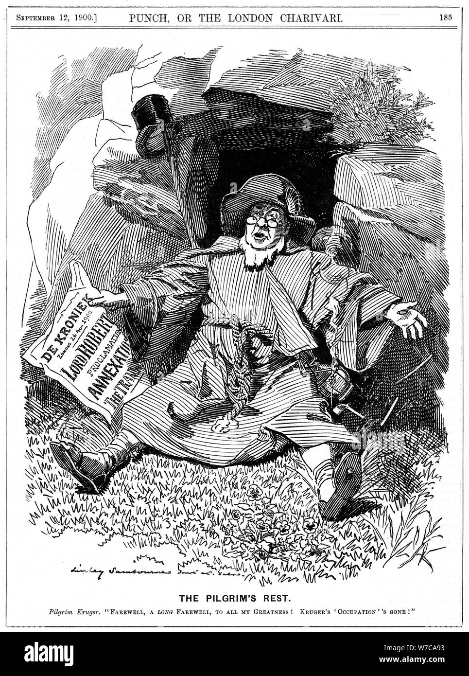 'Le Pilgrim's Rest', caricature af Paul Kruger, homme politique sud-africain, 1900. Edward Linley Sambourne Artiste : Banque D'Images