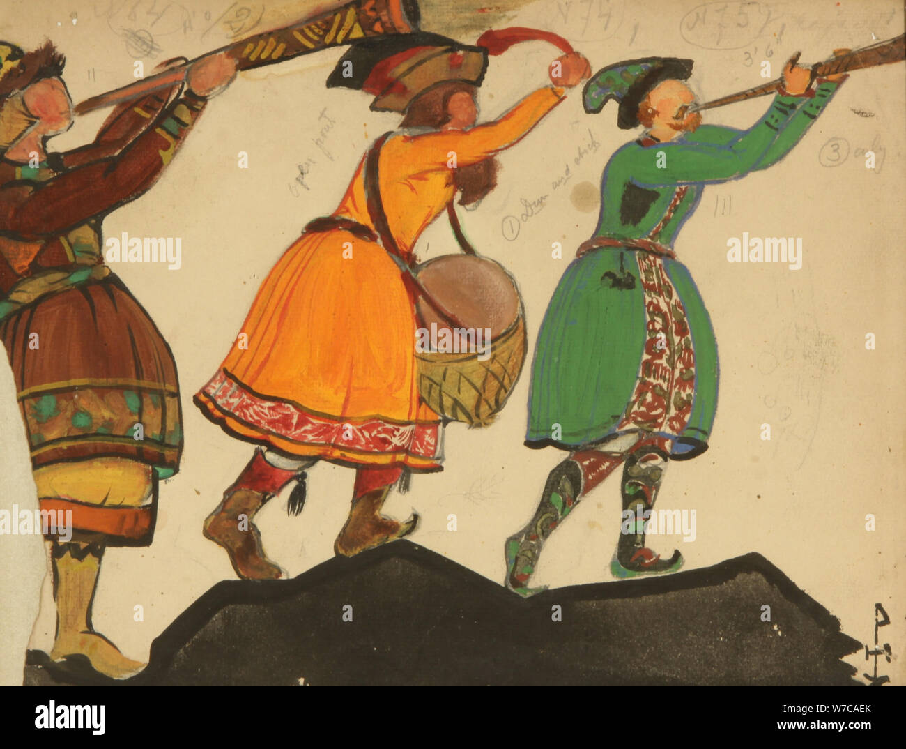 La conception de costumes pour l'opéra Snow Maiden par N. Rimsky-Korsakov, 1919. Artiste : Roerich, Nicholas (1874-1947) Banque D'Images