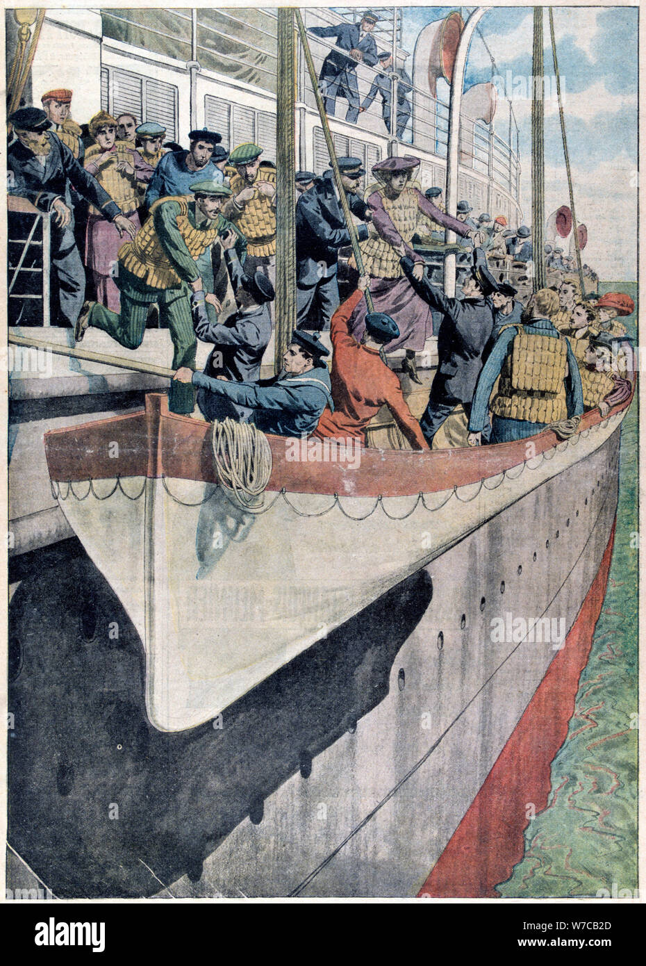 La leçon de SS Titanic : Canot de percer sur un paquebot de ligne, 1912. Artiste : Inconnu Banque D'Images