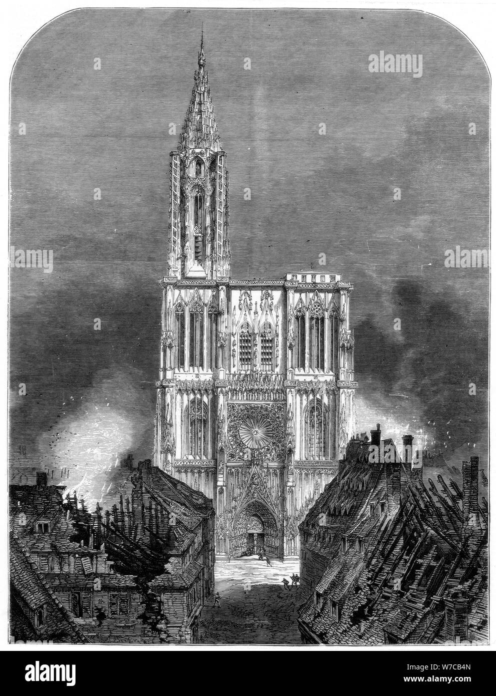 La cathédrale de Strasbourg pendant le dernier bombardement de la ville, guerre franco-prussienne de 1870. Artiste : Inconnu Banque D'Images