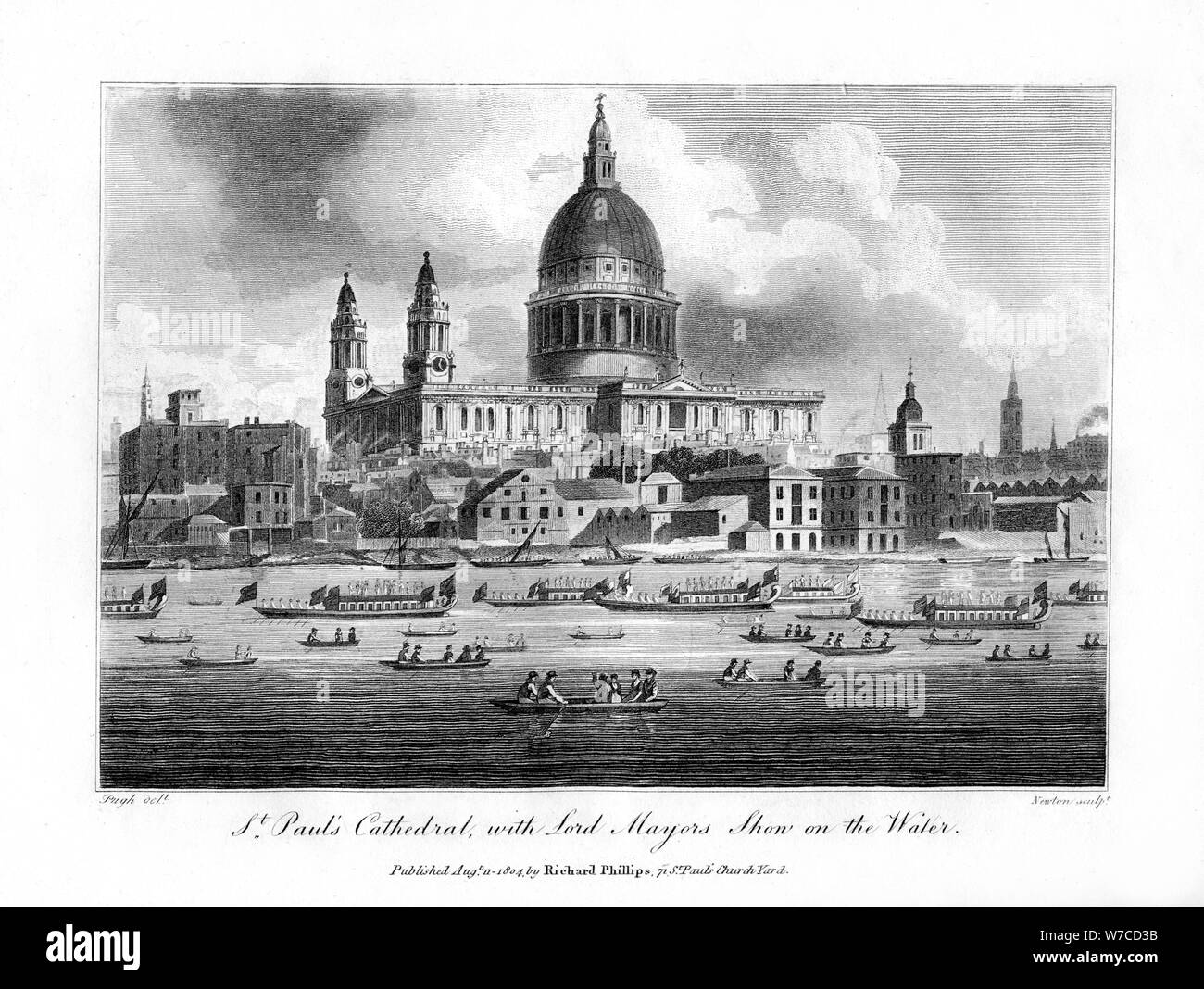 'St Paul's Cathedral, avec le Seigneur Mayor's Show sur l'eau', Londres, 1804.Artiste : Newton Banque D'Images