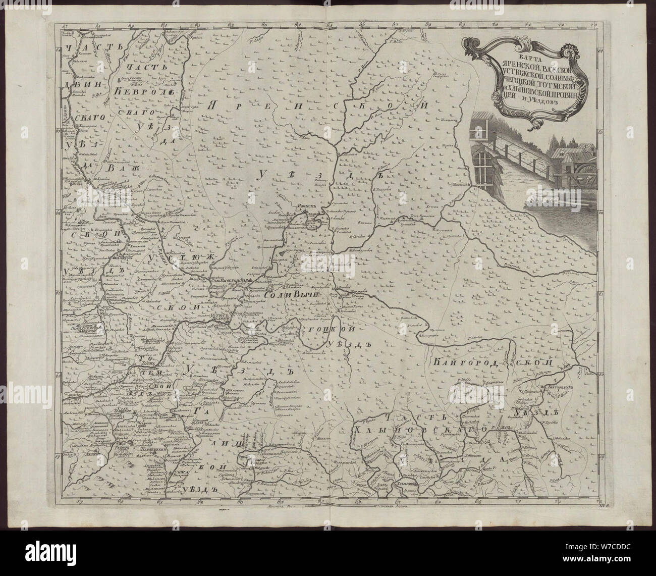 Carte de l'Yarensky Ustyuzhsky Vazhsky,,, Solvychegodsky Totemsky et districts. Banque D'Images