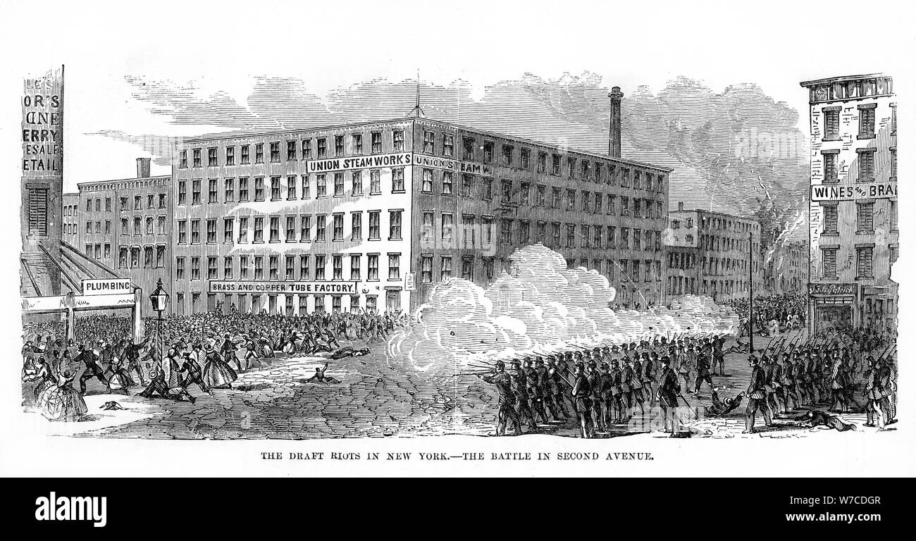 Le projet de New York des émeutes, Deuxième Avenue, New York City, du 13 au 16 juillet 1863, (1872). Artiste : Inconnu Banque D'Images