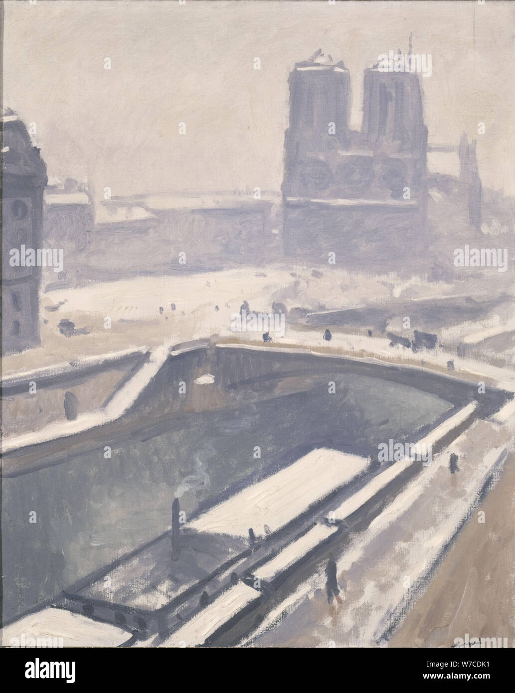 Notre Dame dans la neige. Banque D'Images