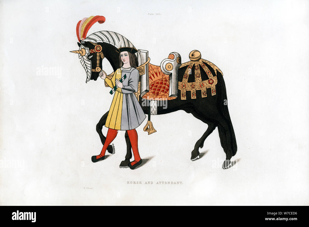 Cheval et accompagnateur, c1511, (1843).Artiste : Henry Shaw Banque D'Images