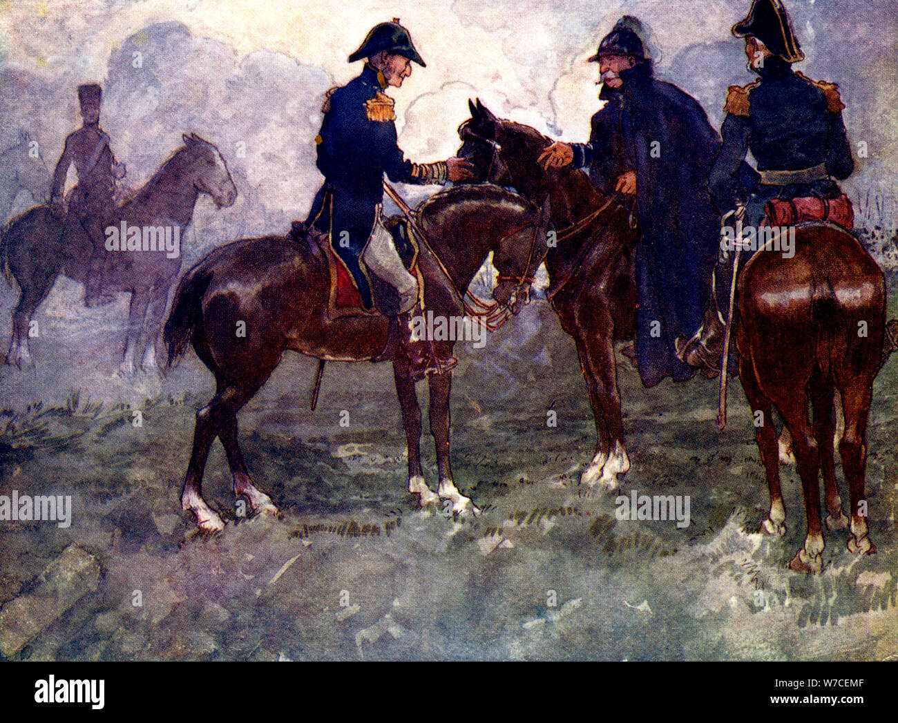 'Pas jusqu'à après la bataille n'Blucher et Wellington rencontrez', 1815, (1905). Artiste : A S Forrest Banque D'Images