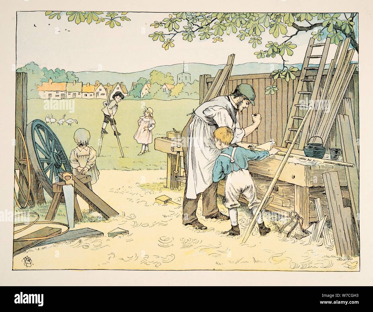 Le charpentier, de quatre et vingt travailleurs, pub. Lithographie couleur (1900) Banque D'Images