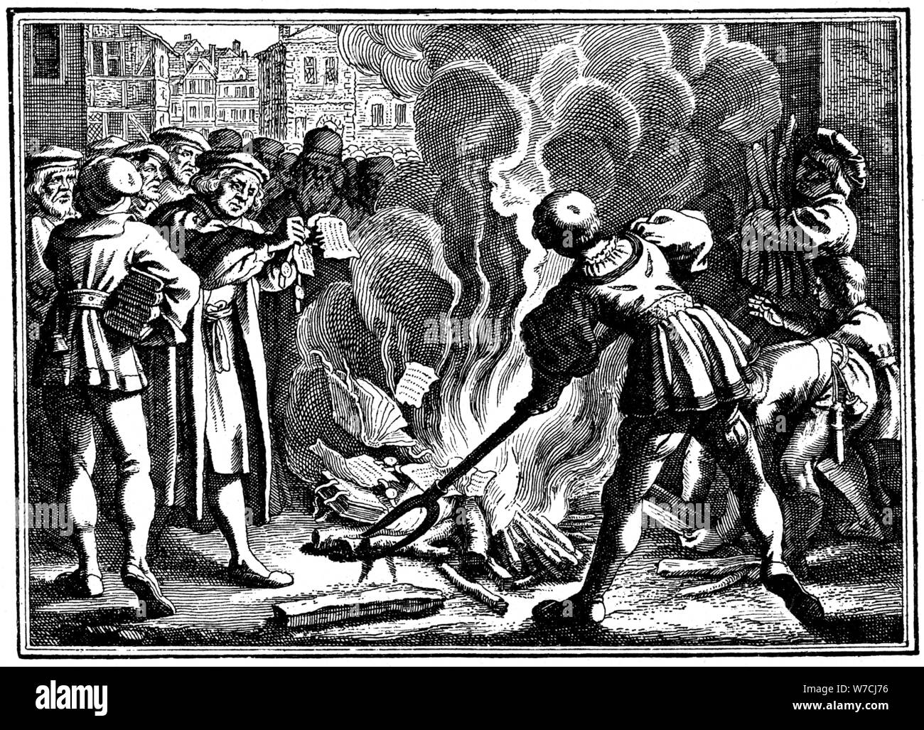 Martin Luther brûlant la Bulle, 1520. Artiste : Inconnu Banque D'Images