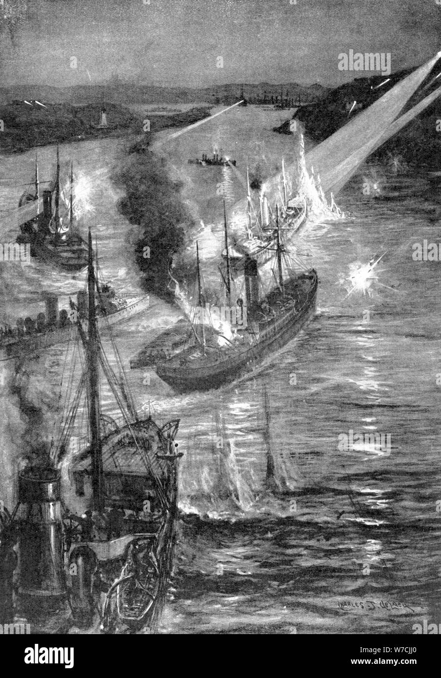 Bataille de navires à la guerre russo-japonaise, 1904. Artiste : Inconnu Banque D'Images