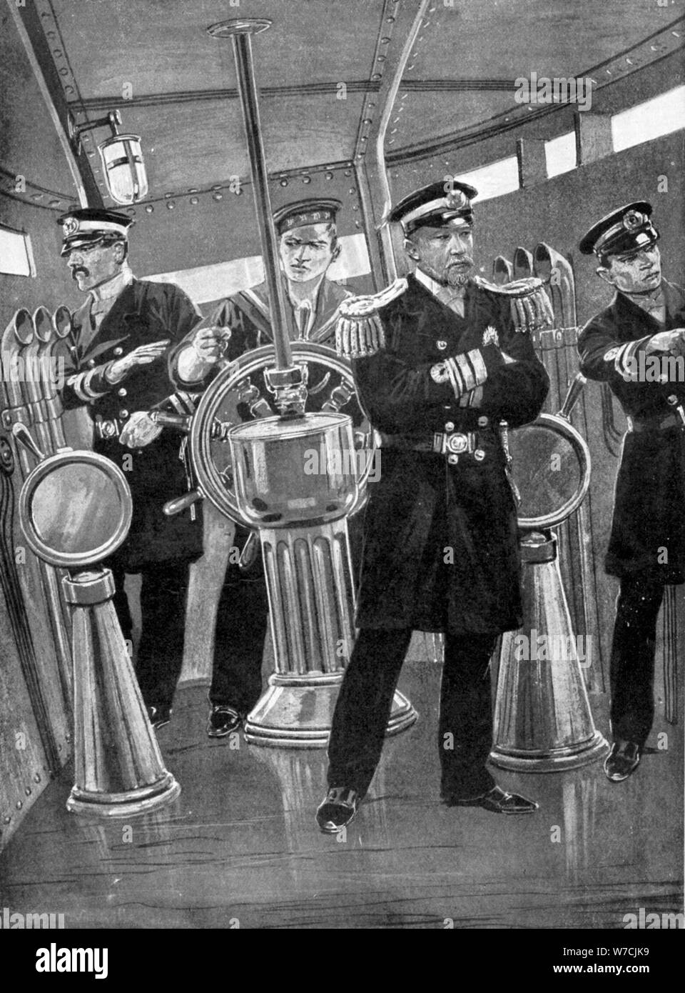 Togo Heihachiro sur son navire-amiral, commandant de la marine japonaise, guerre russo-japonaise, 1904-05. Artiste : Inconnu Banque D'Images