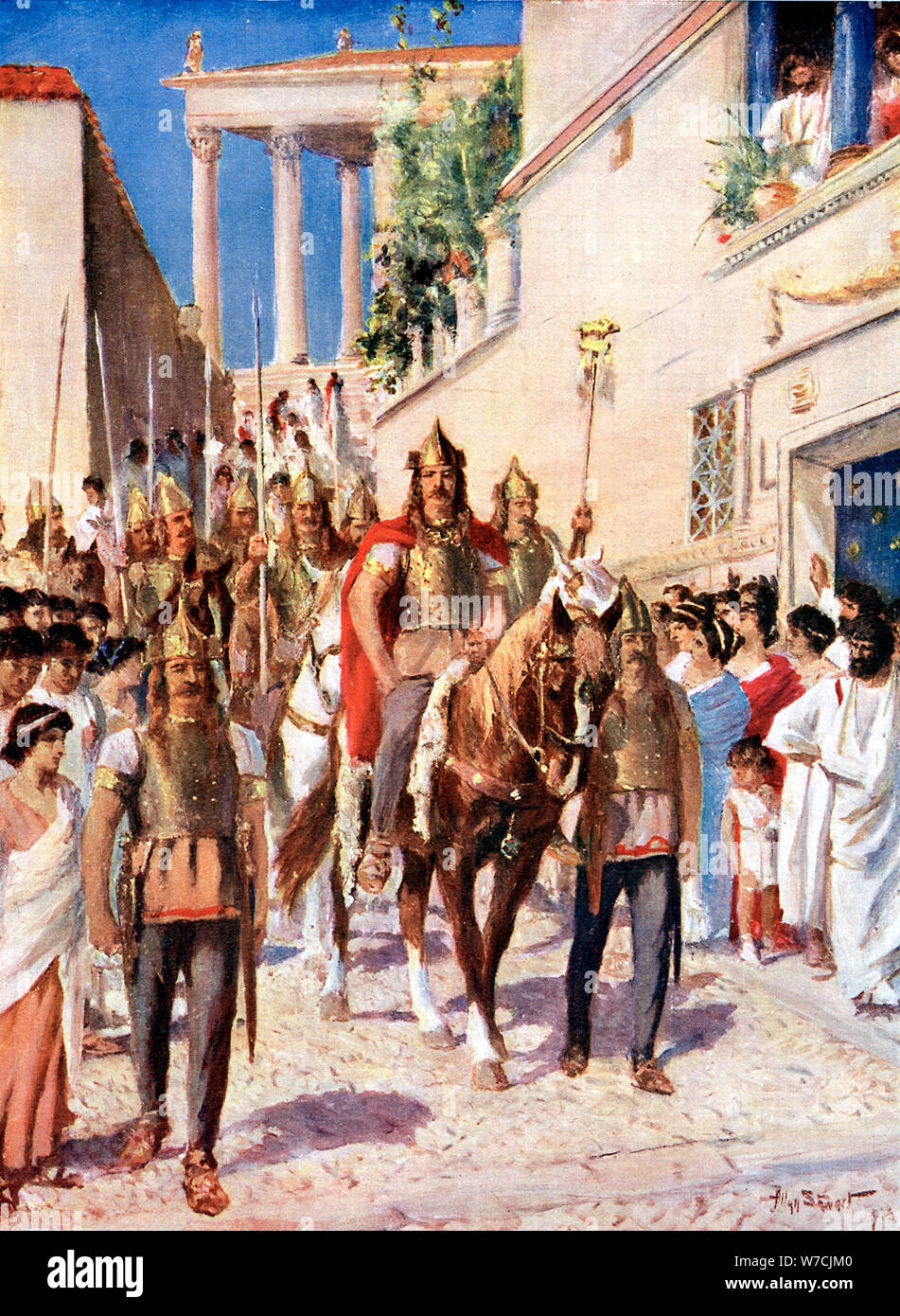 Alaric I roi de Wisigoths pénétrer dans Athènes, (395) c1920. Artiste : Inconnu Banque D'Images