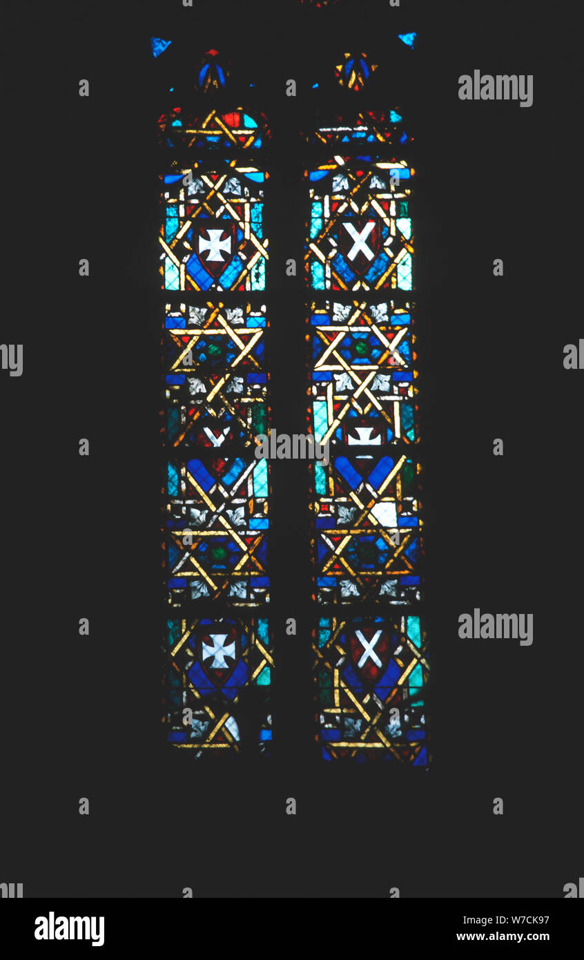 Étoile de David dans le vitrail de la fenêtre de l'église, Barcelone, Espagne. Artiste : Inconnu Banque D'Images