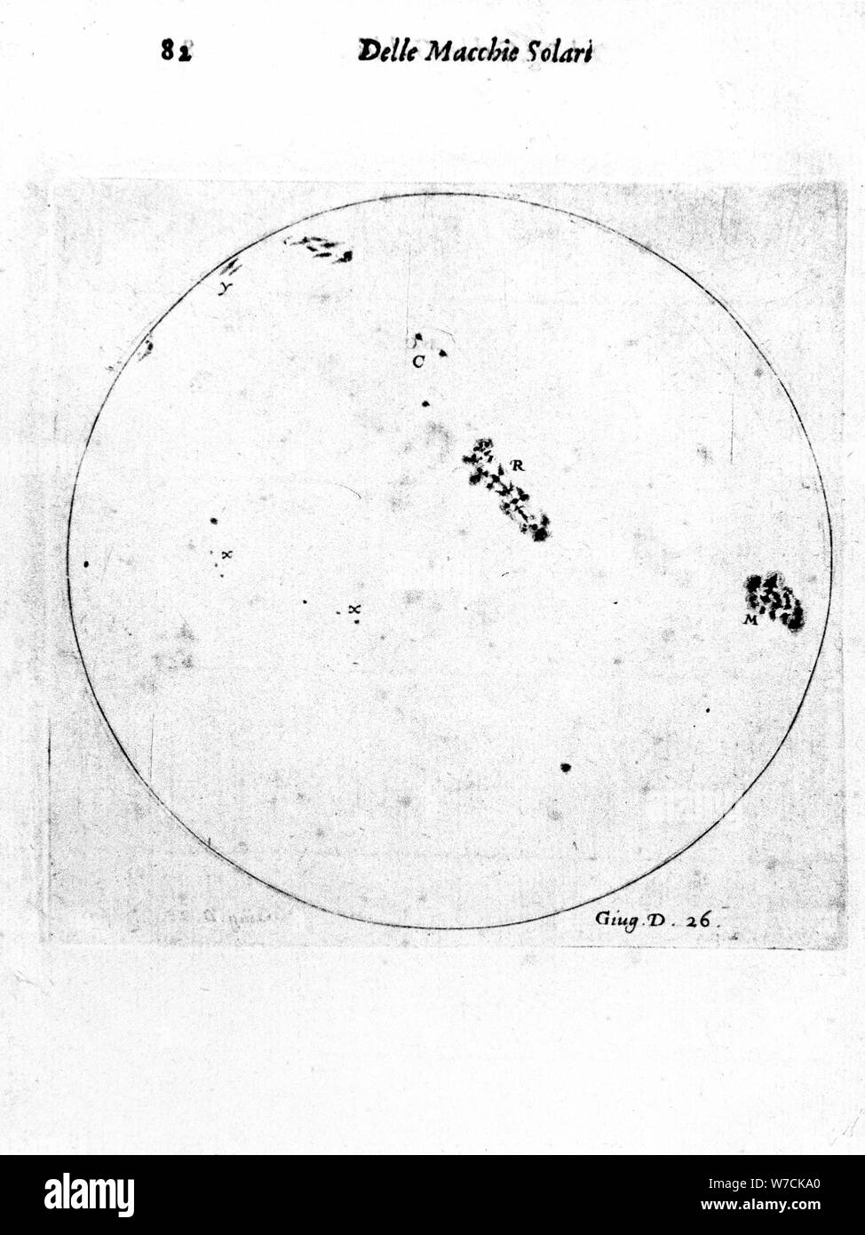 Observation des taches solaires de Galilée, 1613. Artiste : Galileo Galilei Banque D'Images