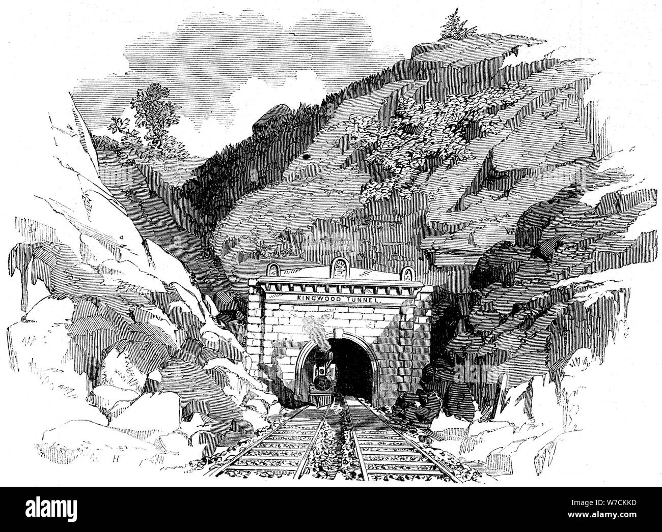 Les nouvelles locomotives du Kingwood Tunnel au Alleghany Mountains, 1861. Artiste : Inconnu Banque D'Images