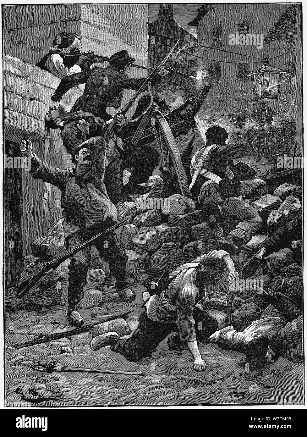 Les combats sur les barricades, la Monarchie de Juillet, en France, en 1848 (c1885). Artiste : Inconnu Banque D'Images