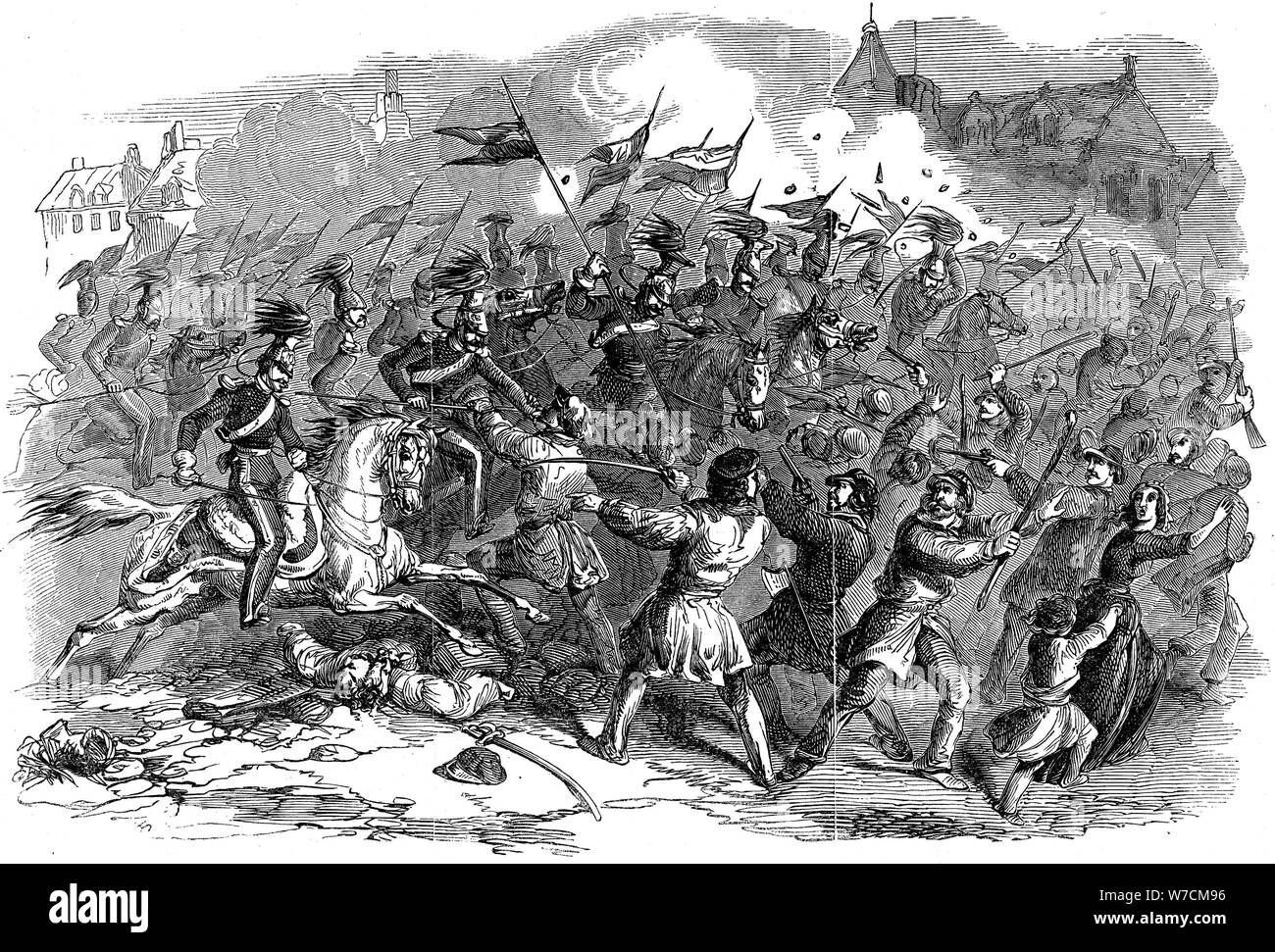 La foule de charge des troupes à Berlin, la révolution en Prusse, mars 1848. Artiste : Inconnu Banque D'Images