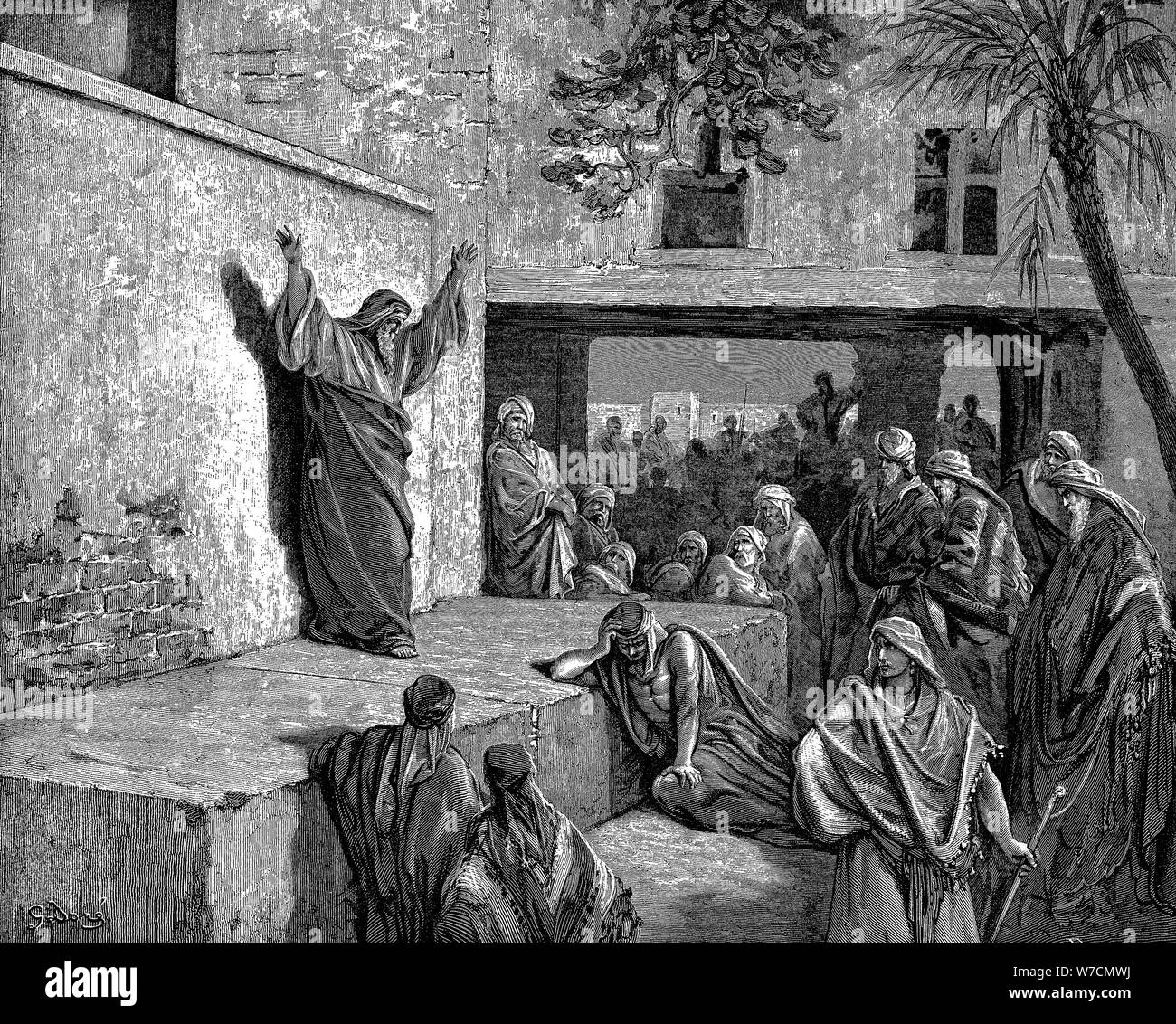 Michée, le Moreshite prophète prêchant aux Israélites, 1865-1866. Artiste : Gustave Doré Banque D'Images