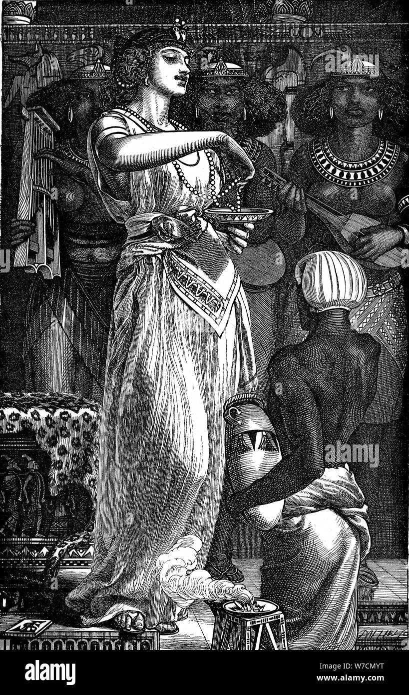 Cléopâtre VII (69-30 av. J.-C.), reine d'Egypte, dissolvant perles dans du vin, 1866. Artiste : Frederick Augustus Sandys Banque D'Images