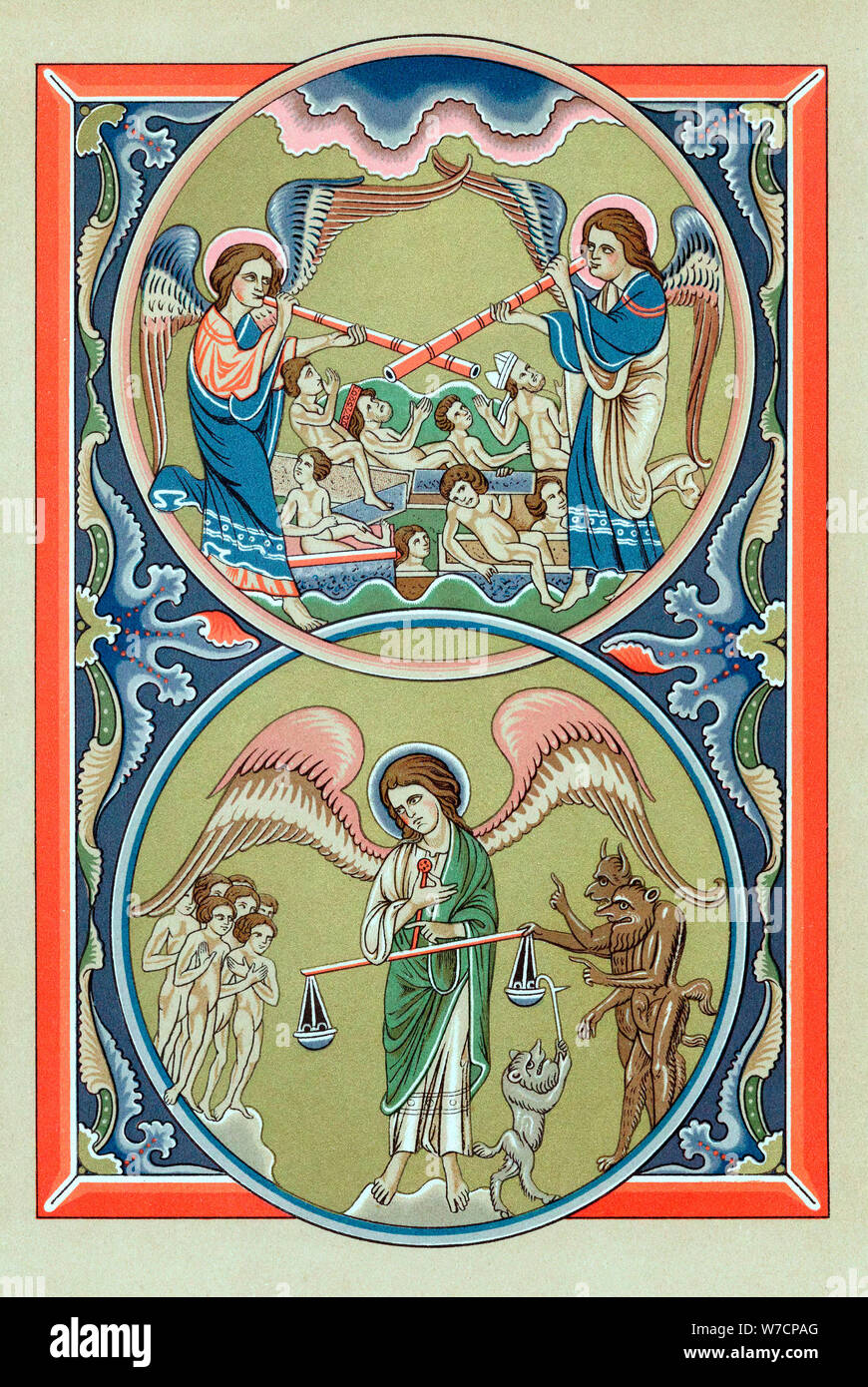 La résurrection des morts et la pesée des âmes lors du jugement dernier. Artiste : Inconnu Banque D'Images