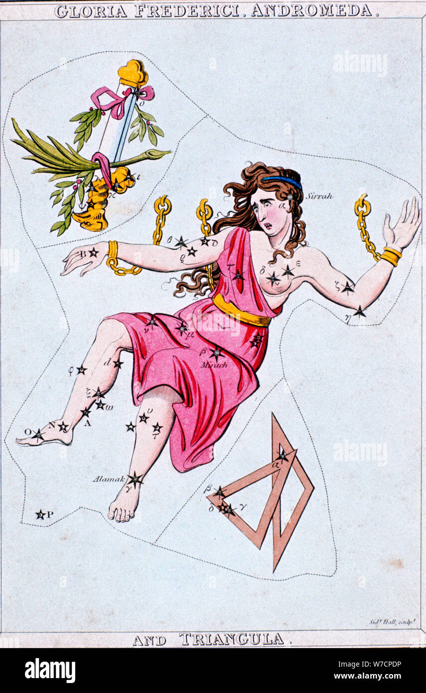 Constellations d'Andromède et Triangula, c1820. Artiste : Sidney Hall Banque D'Images