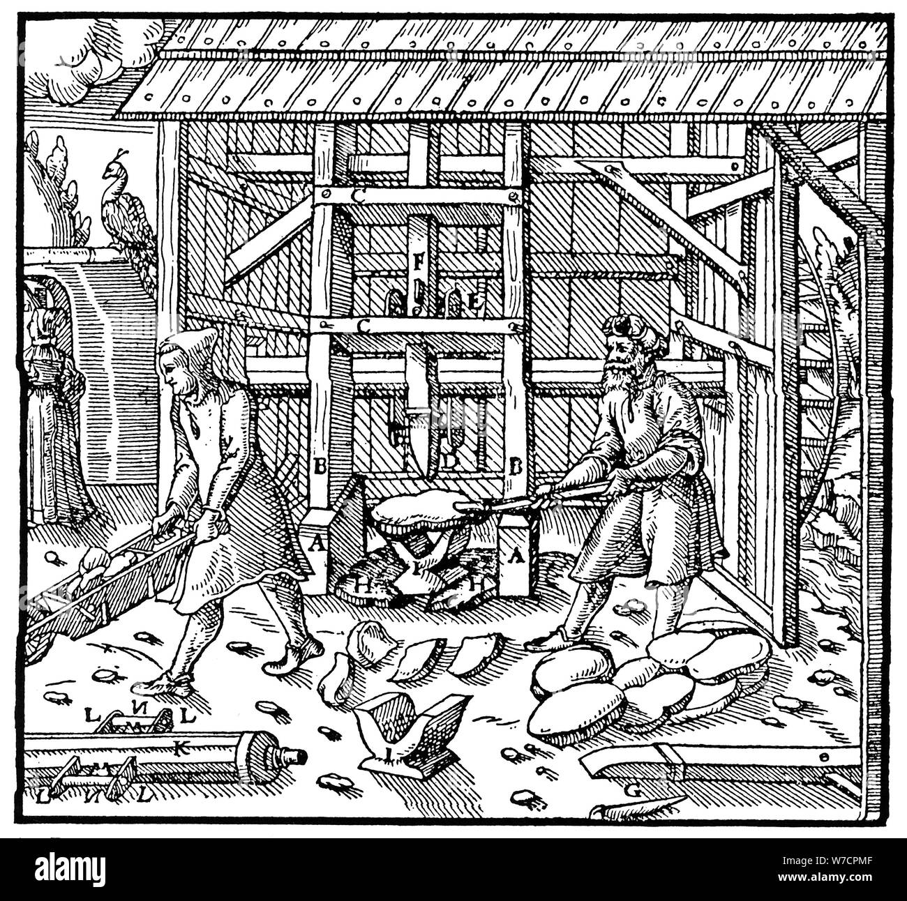 Stamp pour briser la coupellation cuivre gâteaux pour affiner davantage, 1556. Artiste : Inconnu Banque D'Images