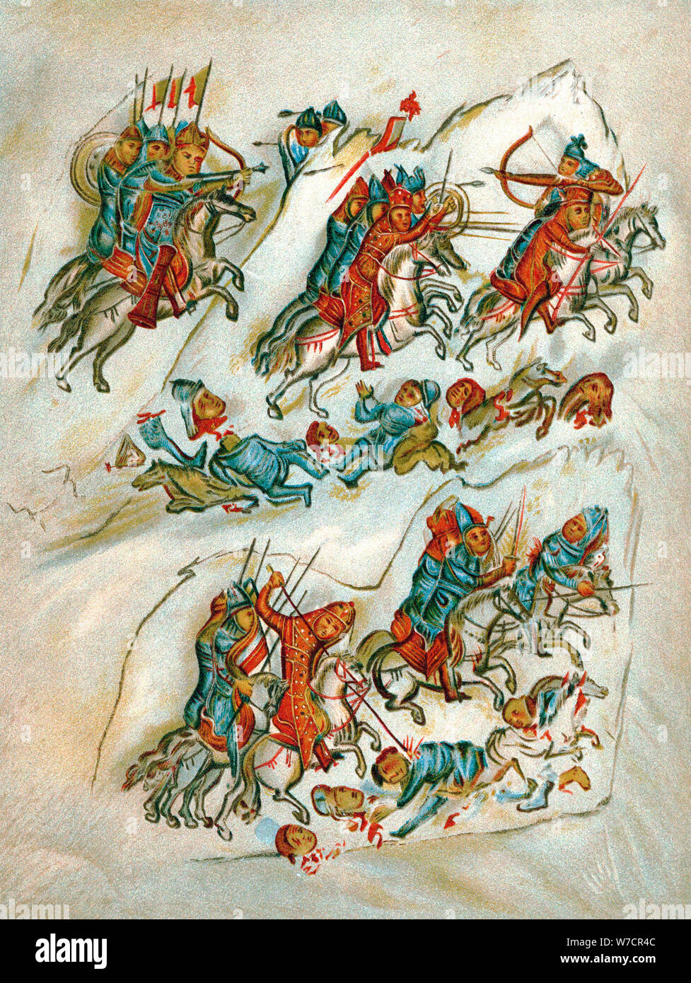 Routage russes bulgares dans une escarmouche de cavalerie. Artiste : Inconnu Banque D'Images
