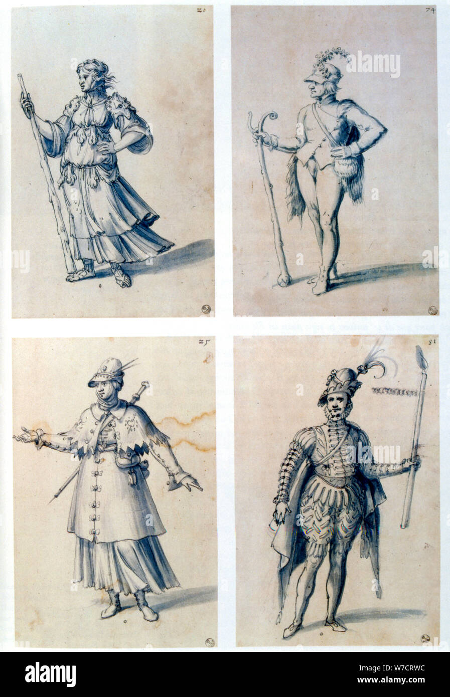 Dessins de costumes de personnages allégoriques, 16ème siècle. Artiste : Giuseppe Arcimboldi Banque D'Images