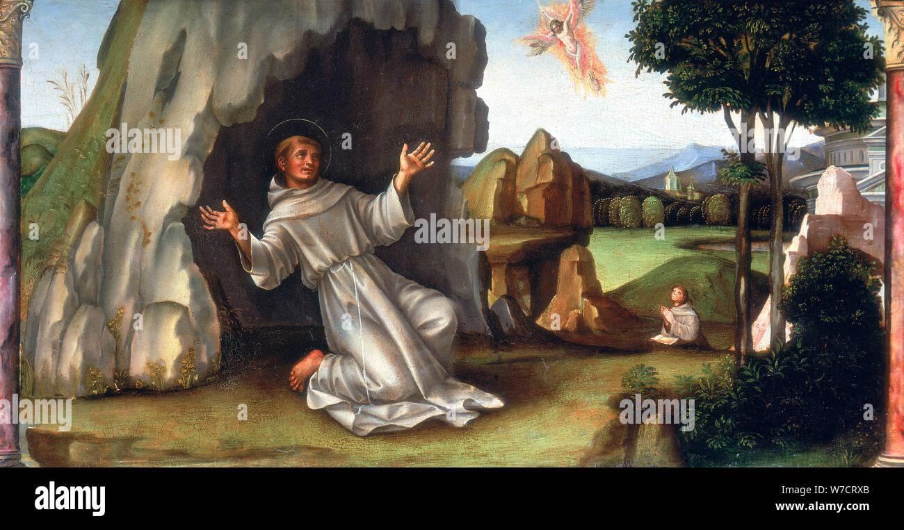 'St François recevant les stigmates", fin 15ème-début du 16e siècle. Artiste : Francesco Francia Banque D'Images