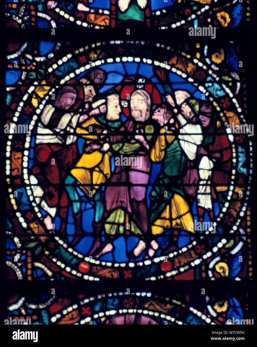 L'Arrestation du Christ (baiser de Judas), vitrail, Cathédrale de Chartres, 1194-1260. Artiste : Inconnu Banque D'Images