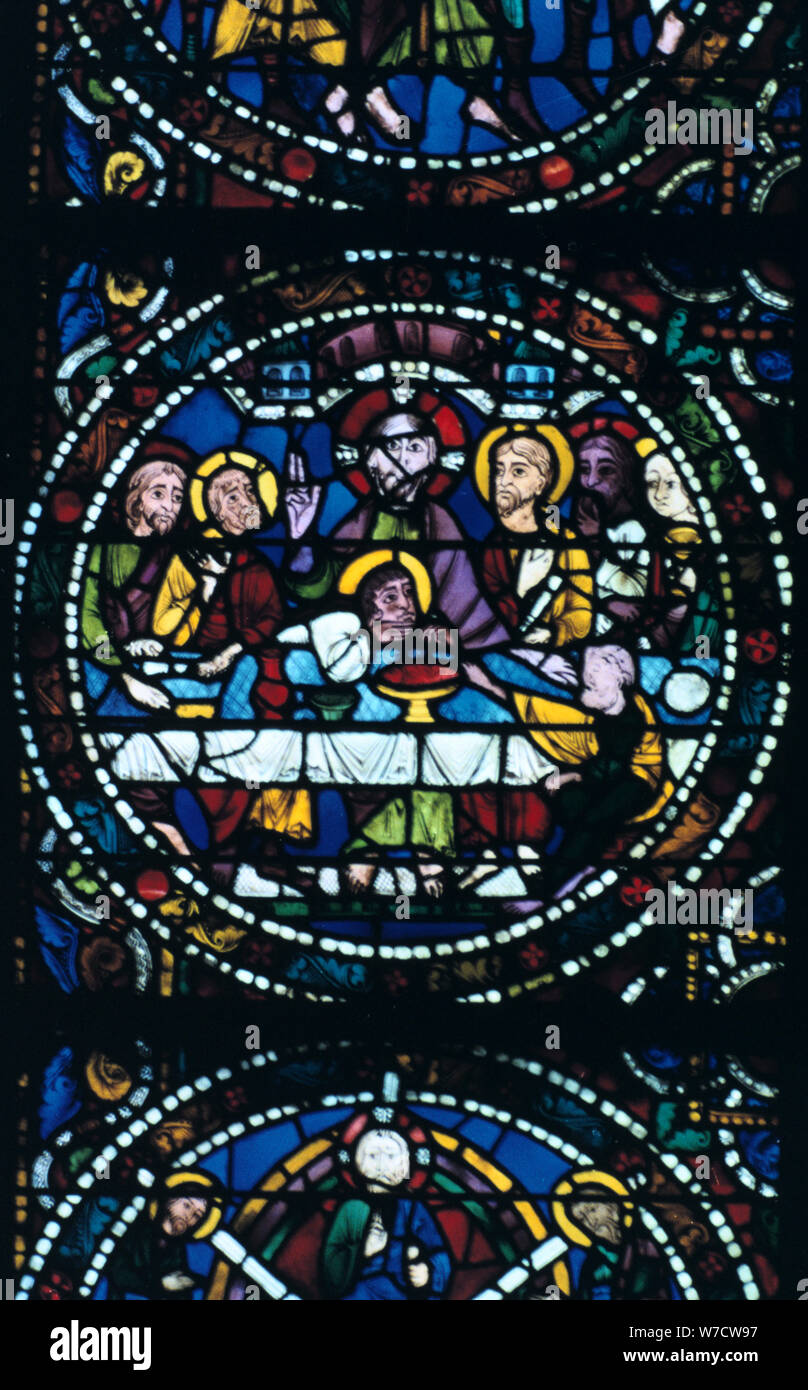 La dernière Cène, vitrail, Cathédrale de Chartres, France, 1205-1215. Artiste : Inconnu Banque D'Images