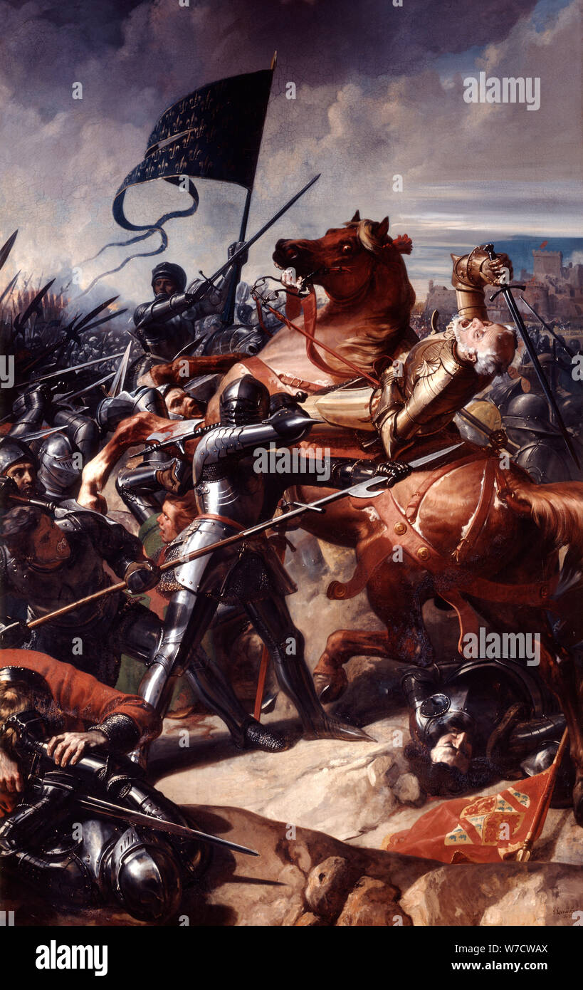 Bataille de Castillon", 1453 (19ème siècle). Artiste : Charles Philippe Auguste Lariviere Banque D'Images
