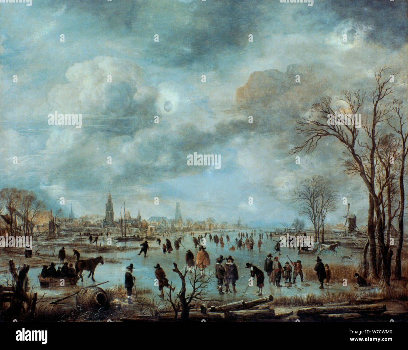 "Vue sur la rivière en hiver', 17 ème siècle. Artiste : Aert van der Neer Banque D'Images