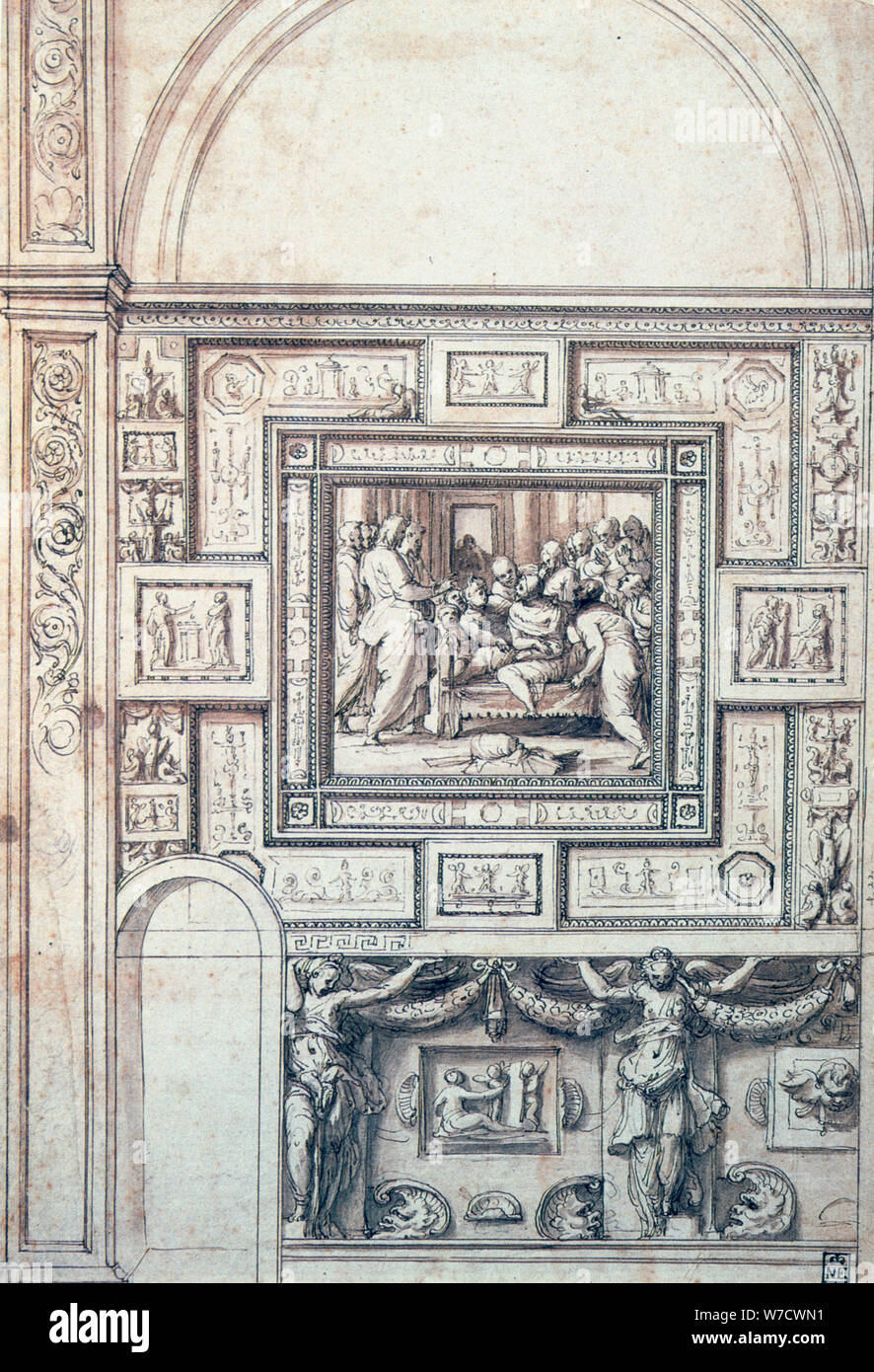 'Projet pour une décoration murale d'une chambre forte', 16ème siècle. Artiste : Perino del Vaga Banque D'Images