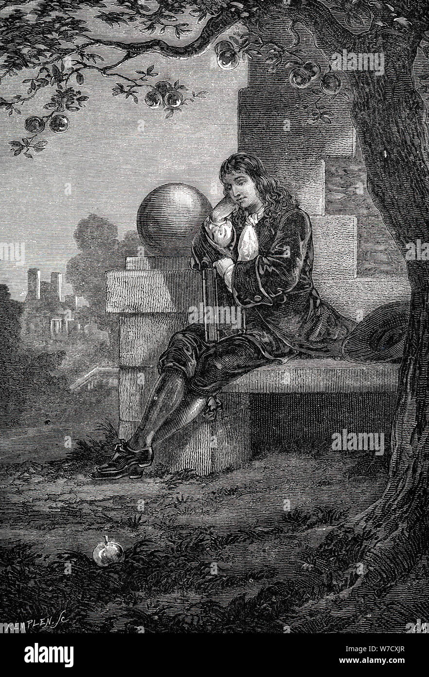 Isaac Newton, l'anglais scientifique et mathématicien français, 17e siècle (c1880). Artiste : Inconnu Banque D'Images