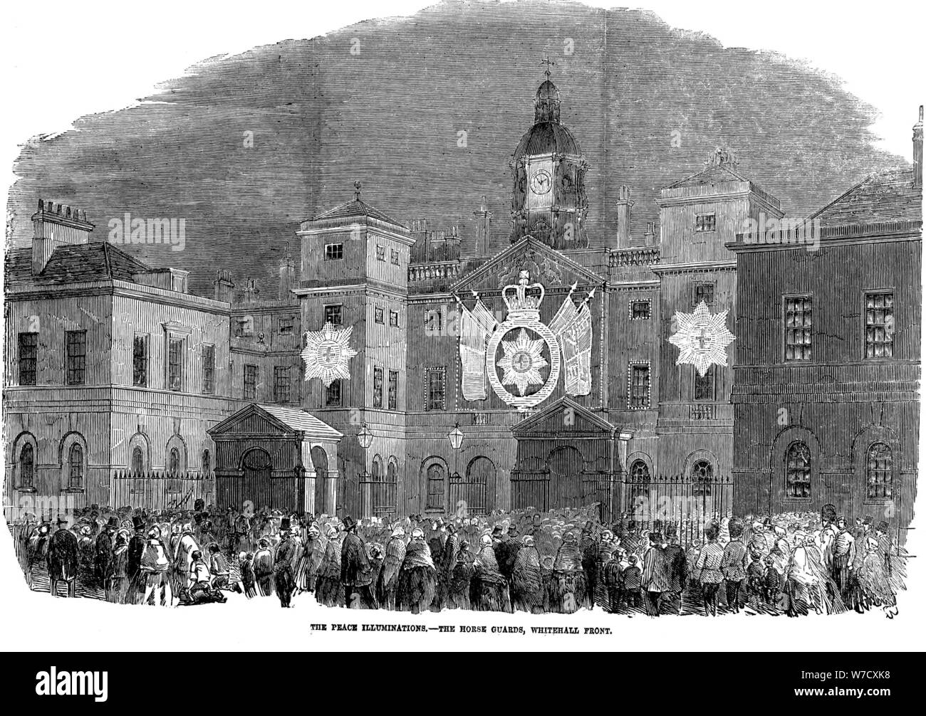'La Paix Illuminations - la Horse Guards, Whitehall, Londres, avant 1856. Artiste : Inconnu Banque D'Images