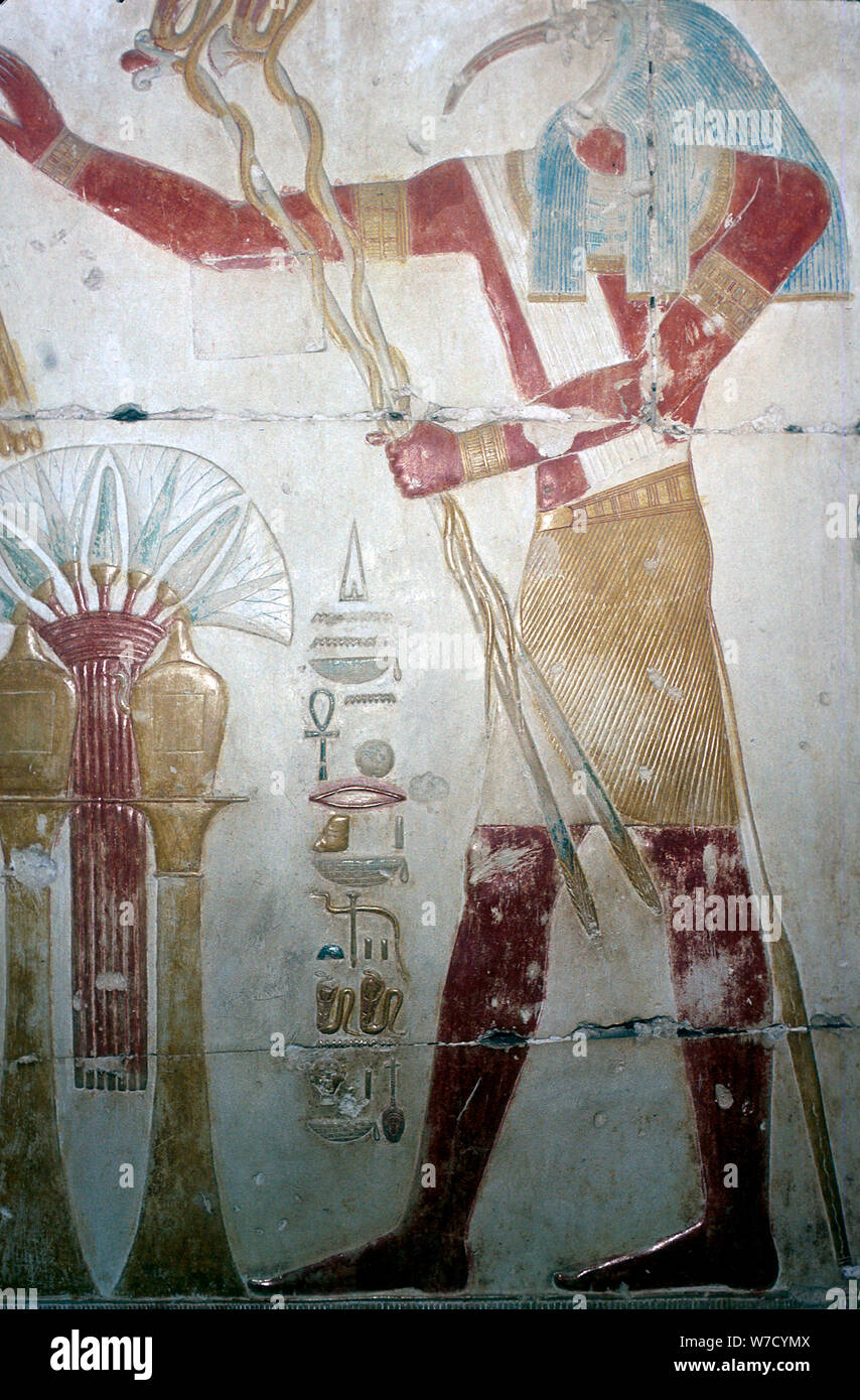 Wallpainting de Thot (dieu à tête Ibis), Temple de Sethos I, Abydos, égyptienne, c1280 BC. Artiste : Inconnu Banque D'Images