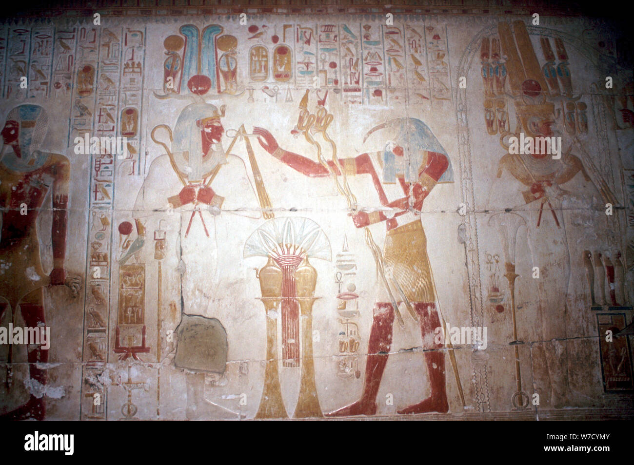 L'allégement du pharaon peint avant de Thot (dieu à tête Ibis), Temple de Sethos I, l'Égypte, c1280 BC. Artiste : Inconnu Banque D'Images