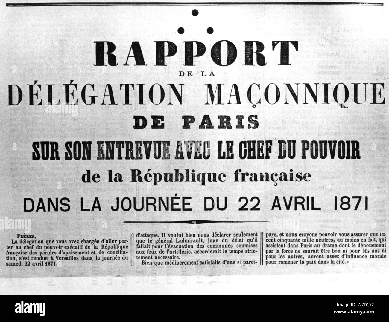 Rapport de la Delagation Maconnique, d'affiches politiques français de la Commune de Paris Artiste : Inconnu Banque D'Images