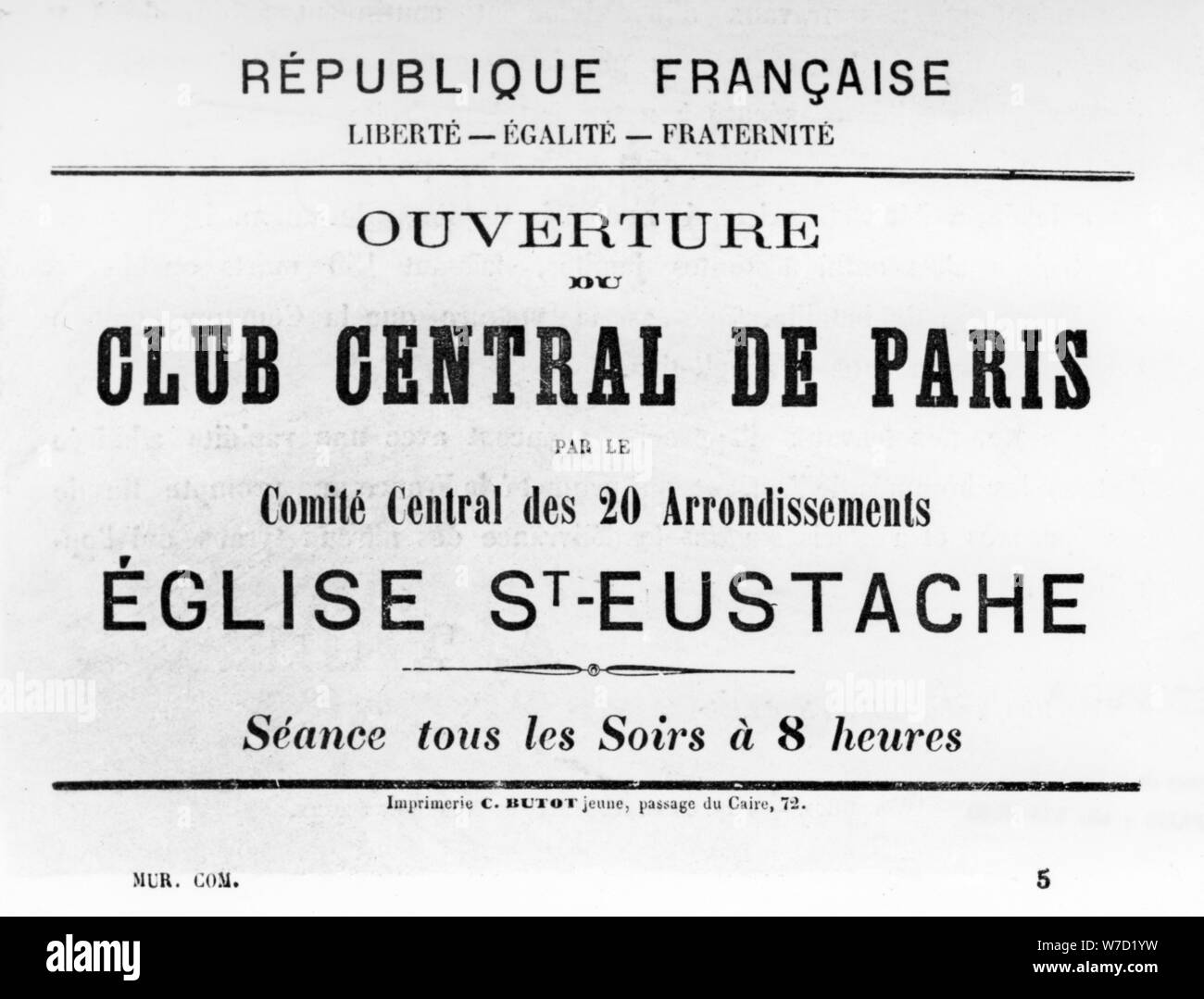 Club Central de Paris, à partir d'affiches politiques français de la Commune de Paris, mai 1871. Artiste : Inconnu Banque D'Images
