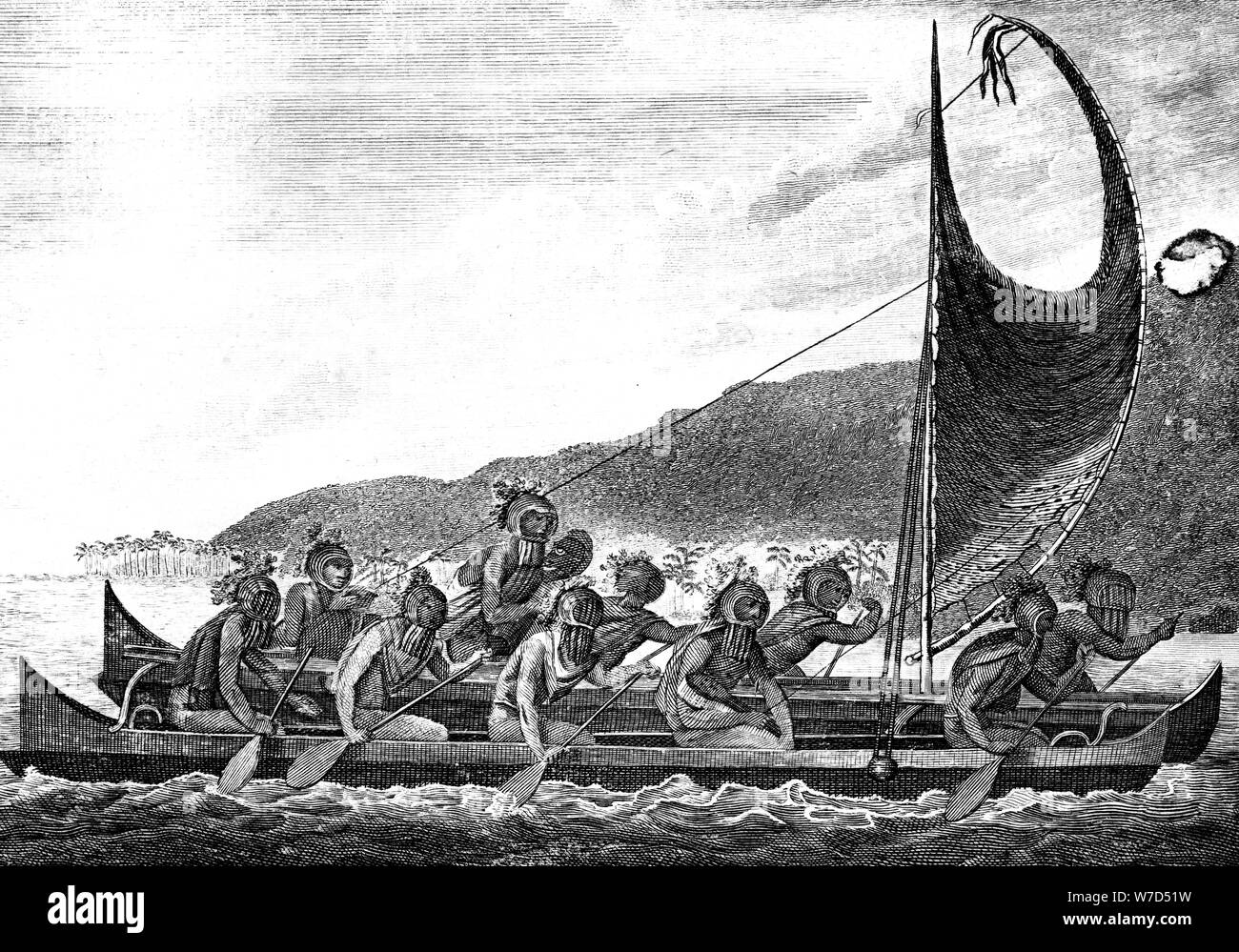 'Un canoë de les îles Sandwich', fin du 18e siècle.Artist : Page Banque D'Images