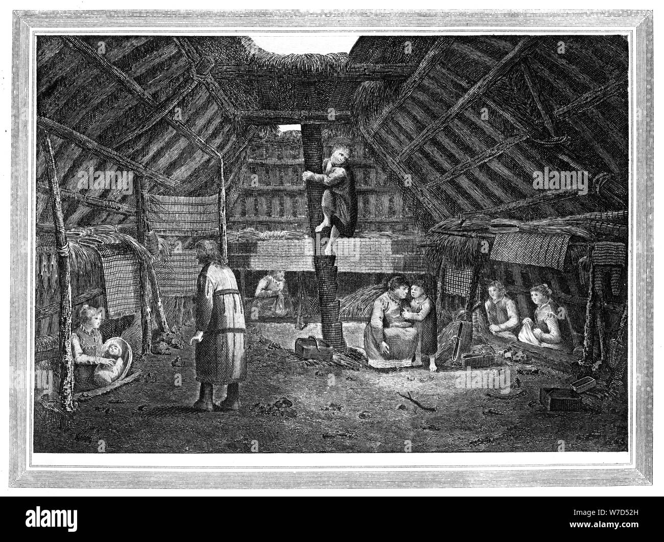 'À l'intérieur d'une maison en Oonalashka', c1776-1779.Artist : Walker Banque D'Images
