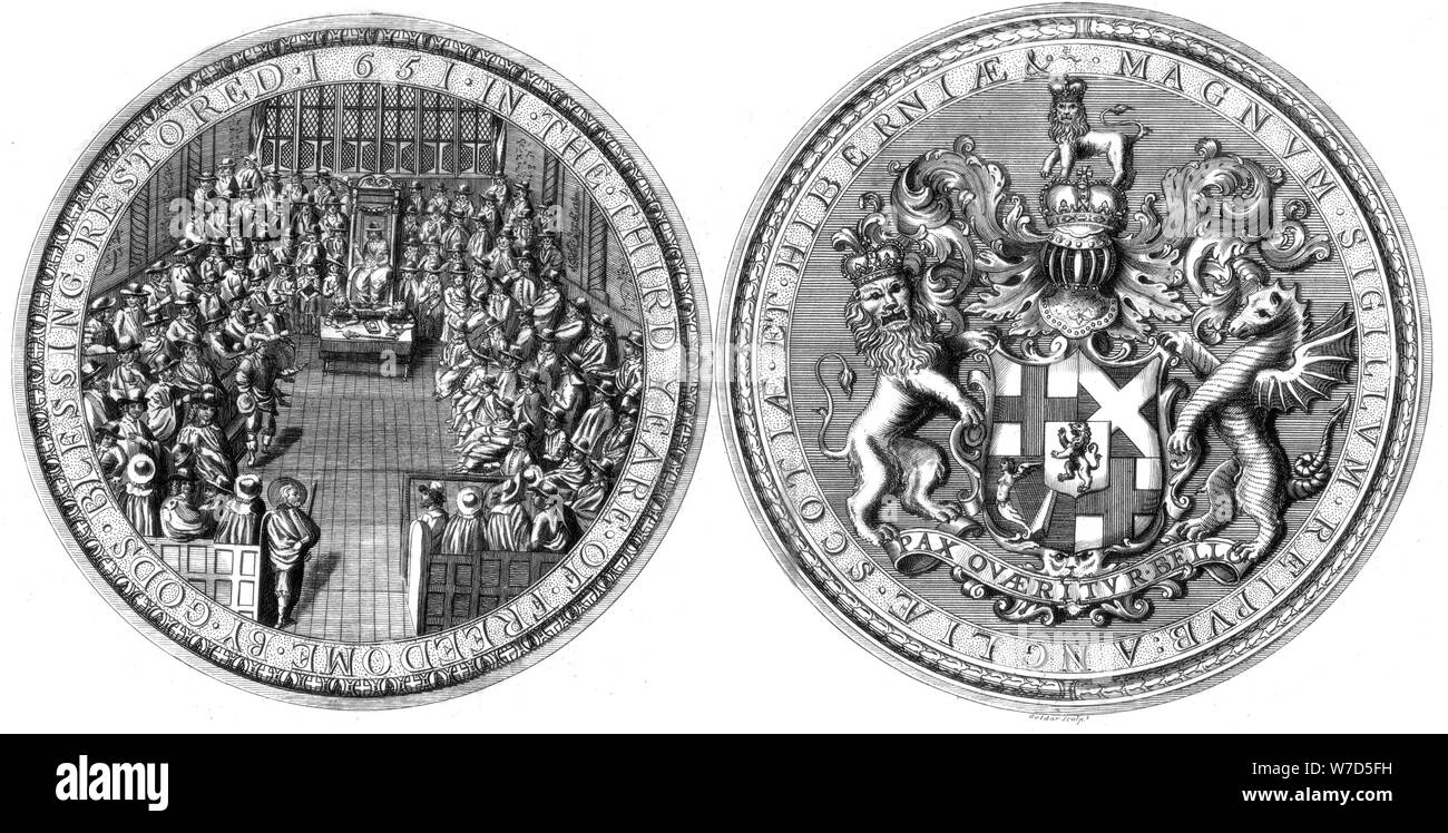 Le Grand Sceau du Commonwealth de l'Angleterre, 1651 (1785).Artiste : Goldar Banque D'Images