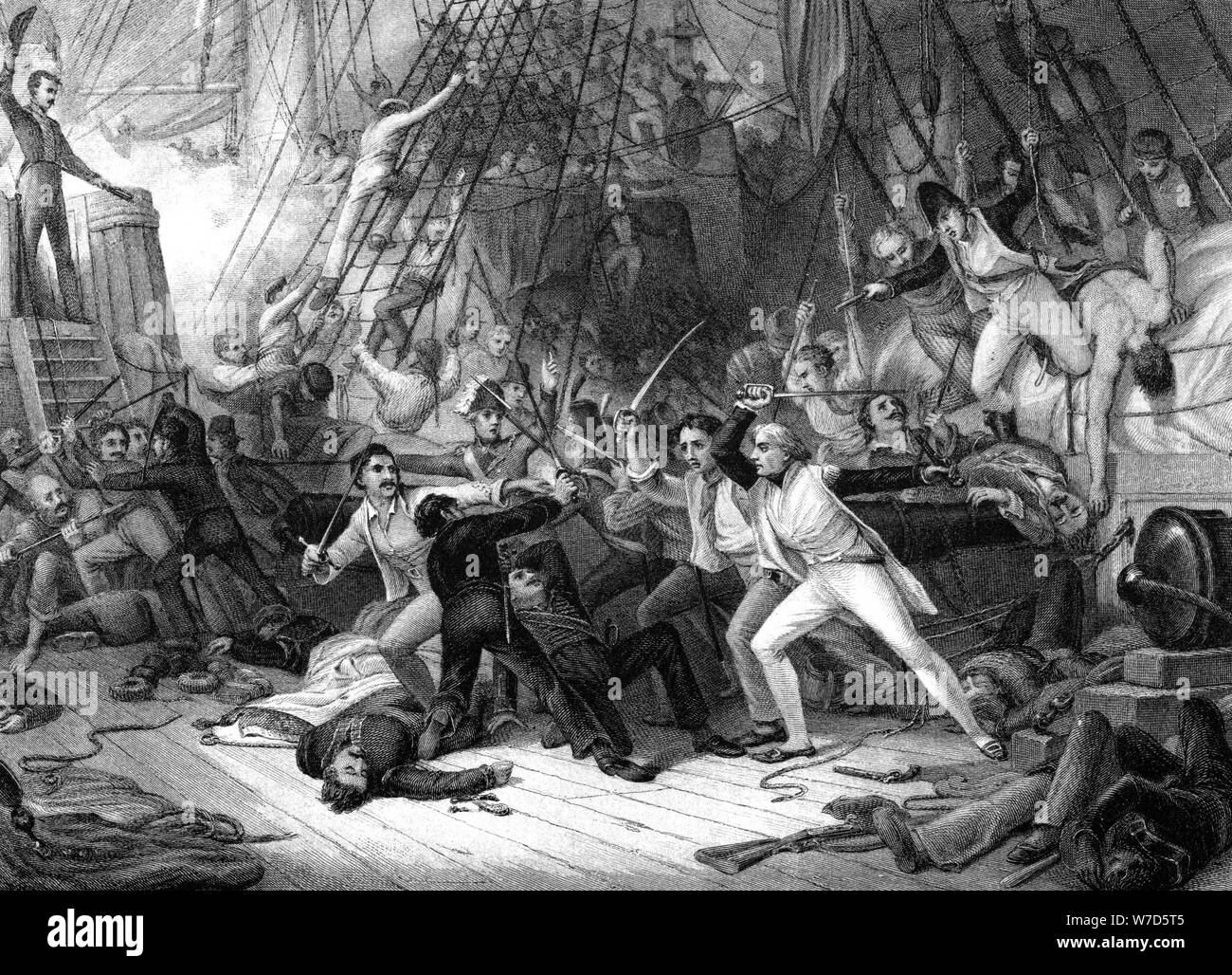 Nelson à bord de l''San Josef', Bataille du cap St Vincent, 1797.Artiste : JJ Crew Banque D'Images