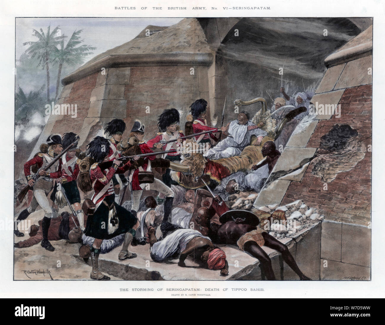 La prise de Seringapatam entraînant la mort de Sultan Tippu, 1894.Artiste : Richard Caton Woodville II Banque D'Images