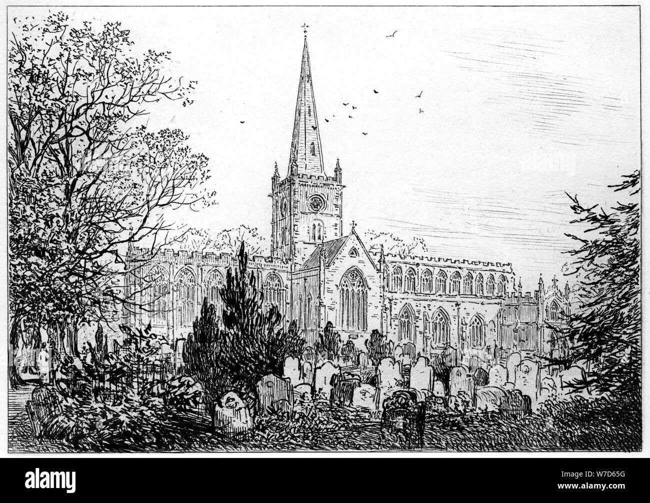 L'église de Stratford comme vu du nord, Stratford-upon-Avon, Warwickshire, 1885.Artiste : Edward Hull Banque D'Images